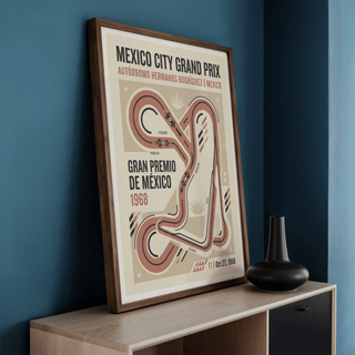 Close-up of track map poster with labeled sections including Estadio and Peralta