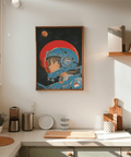 Space Girl Art Print featuring red and blue for lounge area wall art