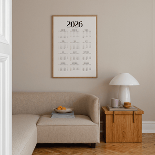 Monochrome Wall Calendar Print, Black and White, for bedroom