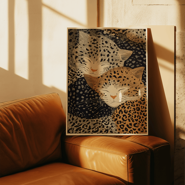Leopard Print Wall Art using Orange hues in a modern hallway print