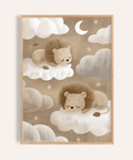 Lions Nursery Art print with brown, beige, white, and gray for baby room wall art