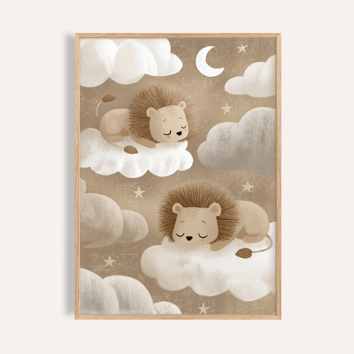 Lions Nursery Art print with brown, beige, white, and gray for baby room wall art