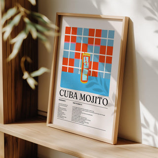 Cuba Mojito art print in bold red, blue, and citrus color tones.