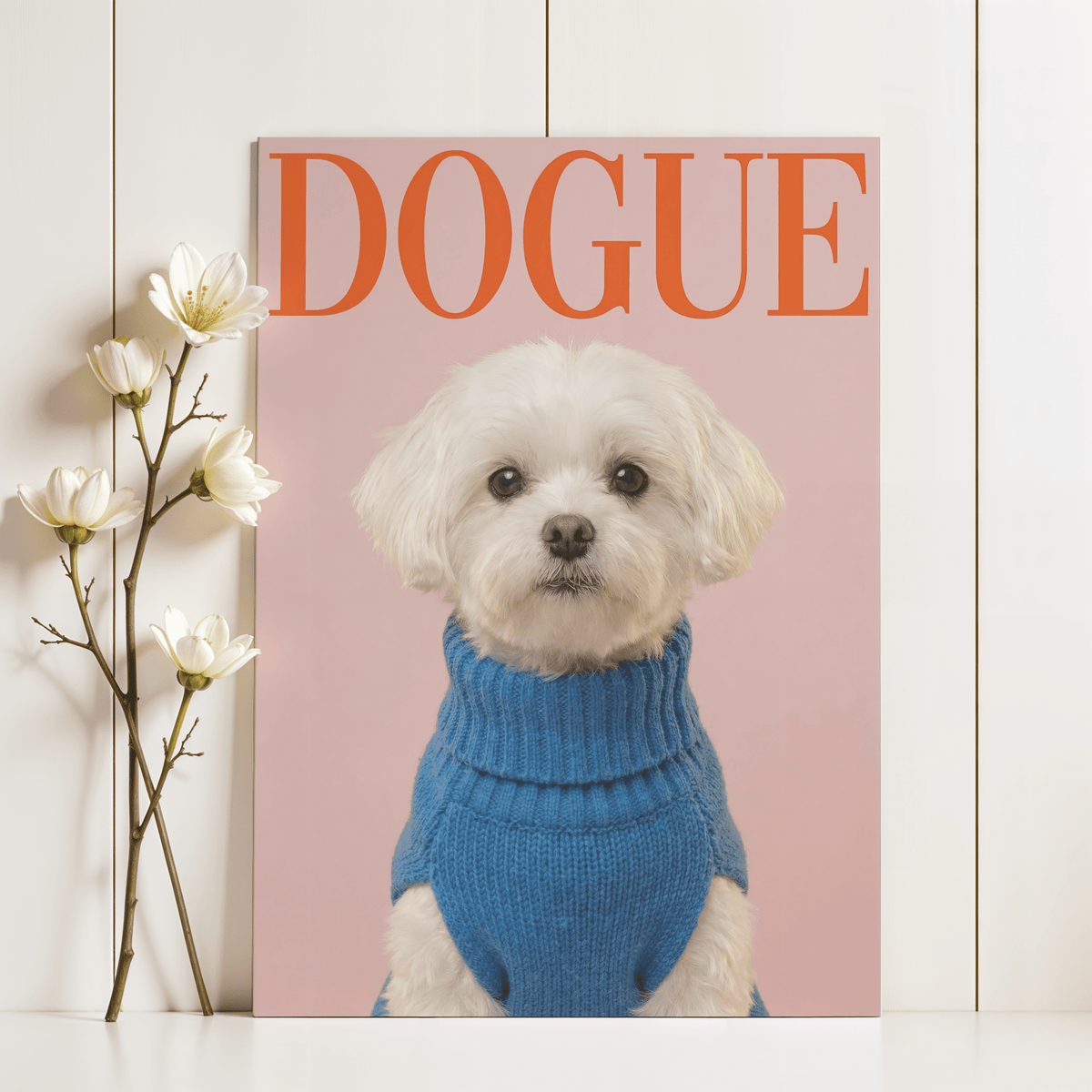 Beige and Pink background Maltese Dog Wall Art for pet room, unique wall art
