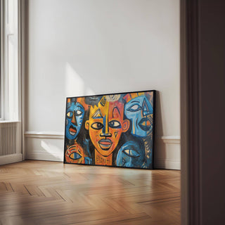 Decorative tribal artwork featured in abstract African wall art