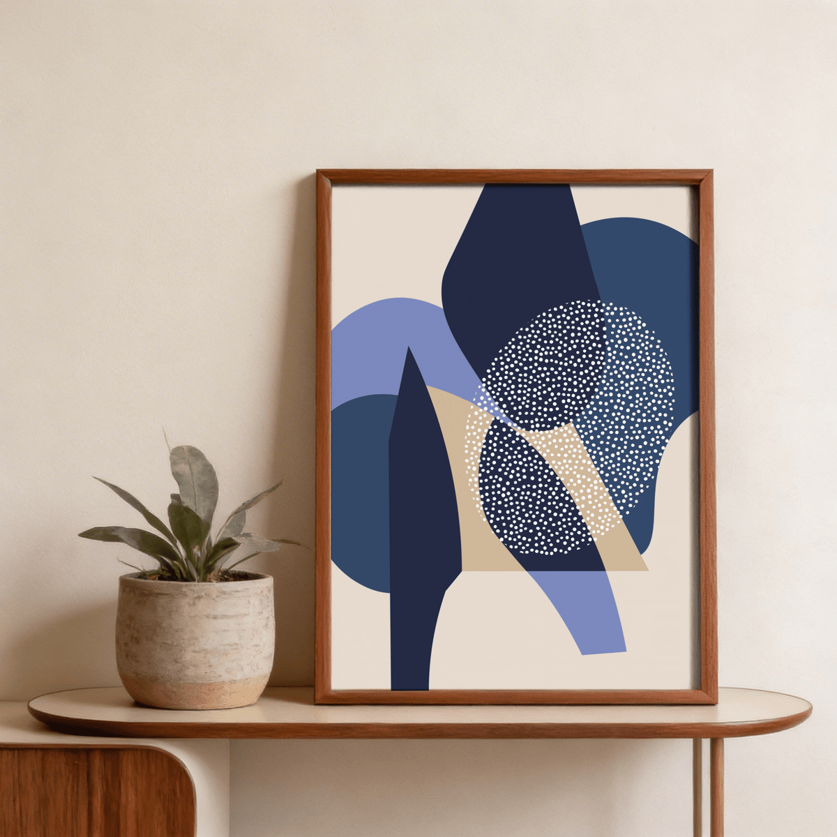 Abstract Geometric Art Print with layered shapes and dotted circle pattern