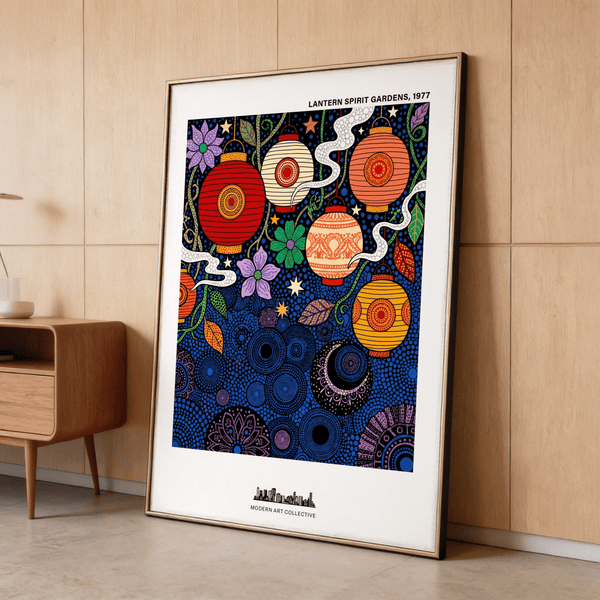 Close-up Bohemian Lantern Poster print showing patterned lantern details and dot-texture background