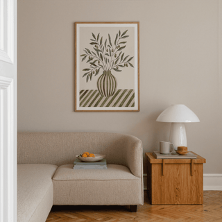 Olive Branch Art minimalist wall art for bedroom, green beige palette