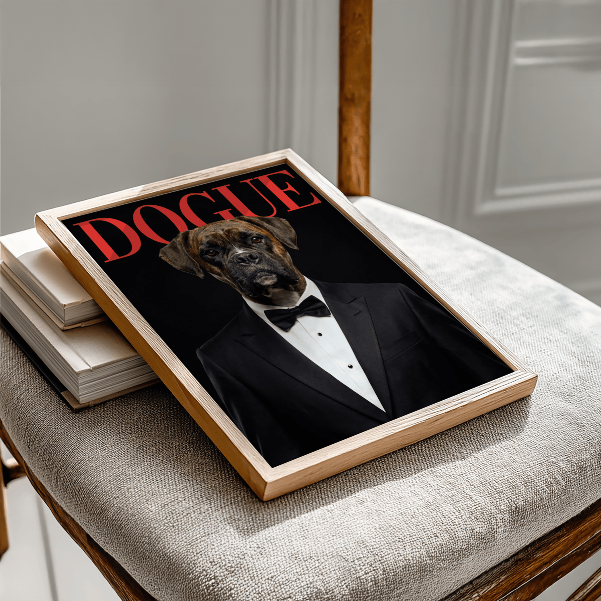 Elegant Dogue Boxer Poster art print for dog lovers, Black, Red, White