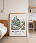 Detailed Melbourne City Art Print with skyline towers and river perspective