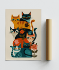 Vibrant Colorful Cat Wall Art, multicolored, perfect poster for playrooms