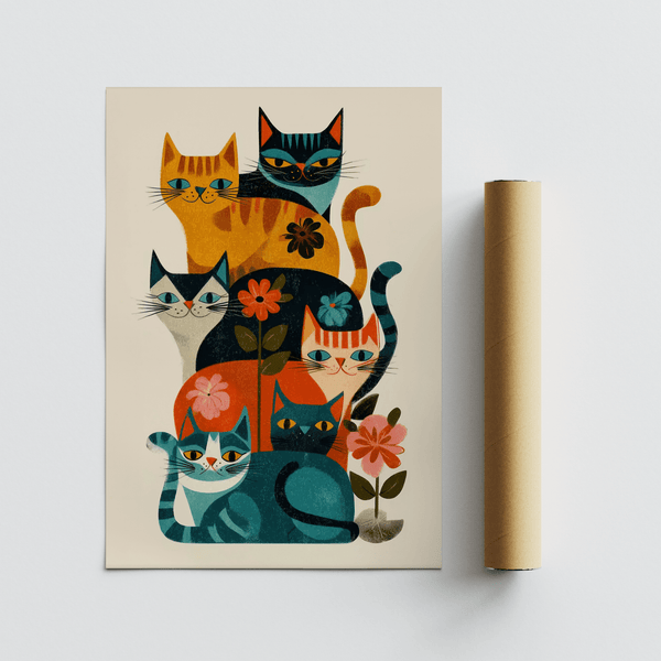 Vibrant Colorful Cat Wall Art, multicolored, perfect poster for playrooms