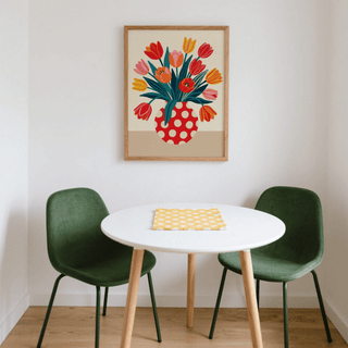 Floral Art Print for entryway, with vibrant Green, Red, Orange palette