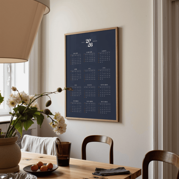 Minimalist Calendar poster for Blue and White home decor in kitchen