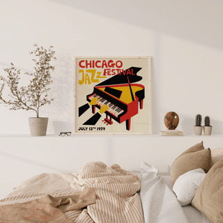 Jazz Festival Poster decor in bold Yellow, Red, Black suitable for hallway wall art