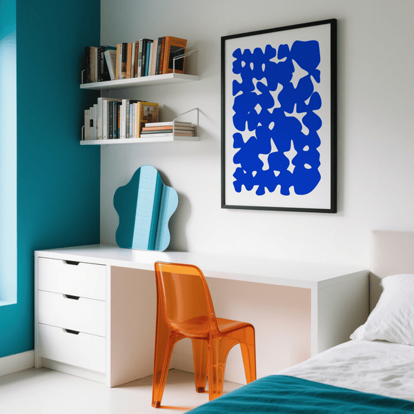 Modern Abstract Art print, blue theme, creative studio wall art