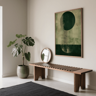 Minimalist Modern Abstract Art Print in green and beige for dining room walls