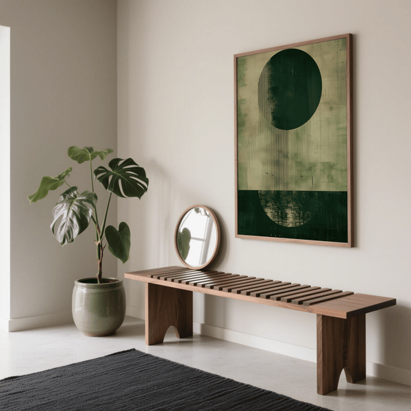 Minimalist Modern Abstract Art Print in green and beige for dining room walls