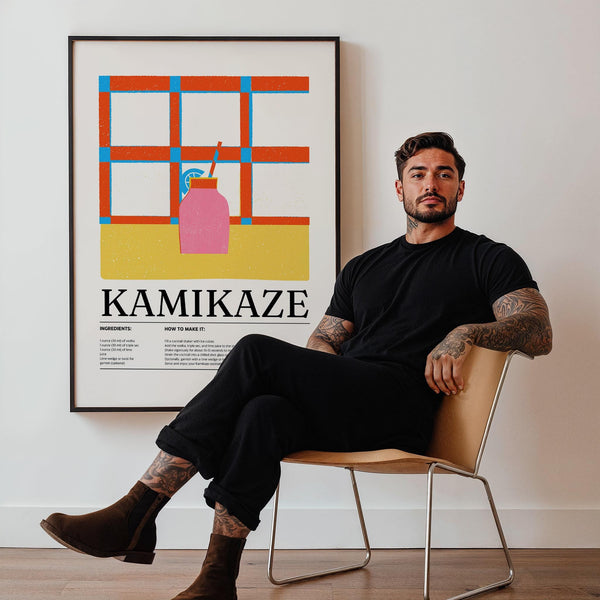 Graphic minimalist Kamikaze in wall art drink for bar or kitchen

