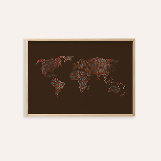 Map of the World Poster brown orange blue colors living room wall art