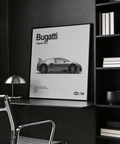Gray Bugatti Veyron Car Print art for office decor, black and white tones
