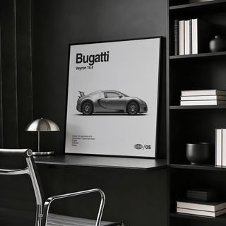 Gray Bugatti Veyron Car Print art for office decor, black and white tones
