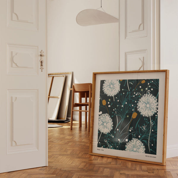 Unique dandelion wall art print with soft and calming colours