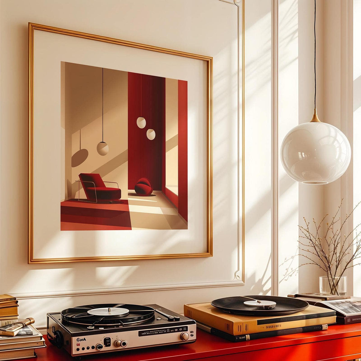 Elegant modern red wall art suitable for architectural interior styling