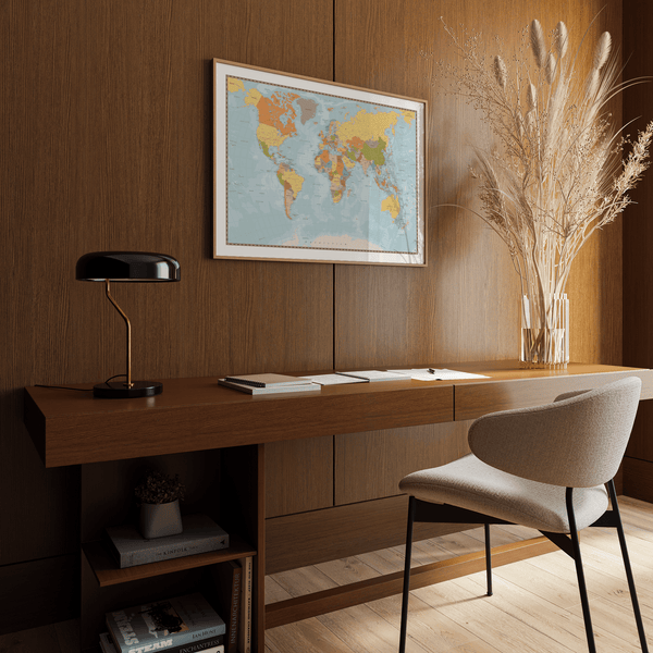 Kids' room World Map Print with engaging Multicolored countries and Blue oceans