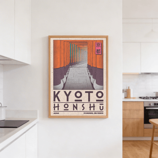 Angled view of Kyoto Honshu Wall Art showcasing repeated gate rhythm and central path