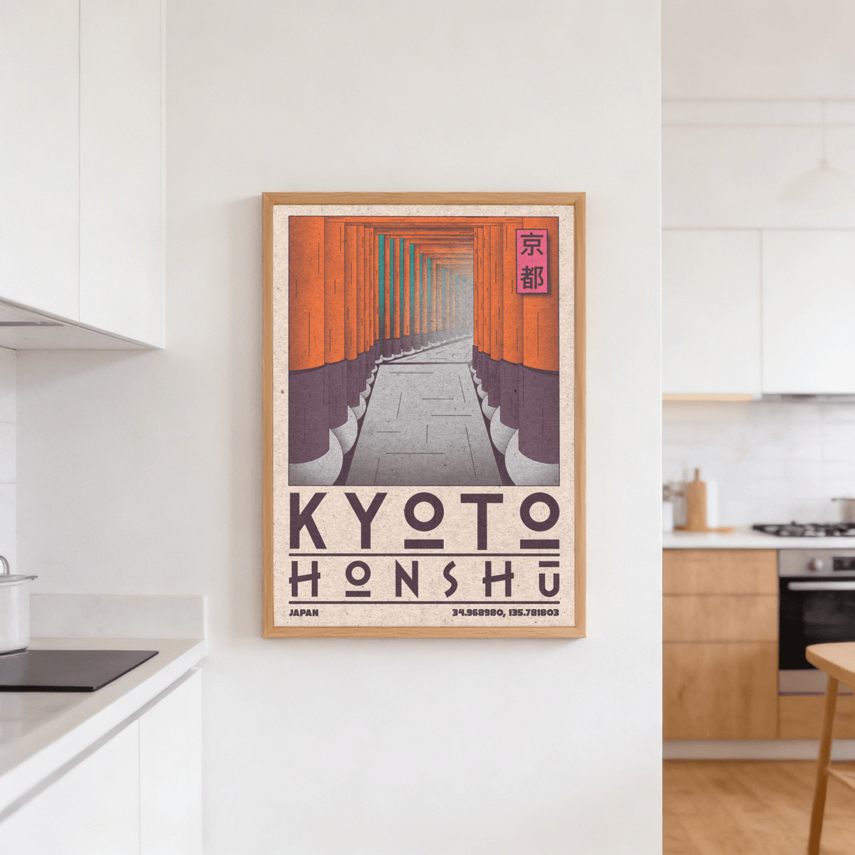 Angled view of Kyoto Honshu Wall Art showcasing repeated gate rhythm and central path