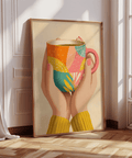 Modern Colorful Coffee Mug Art wall art in beige and orange tones for dining area
