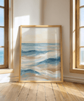 Ocean Wave Art Print in soft blue, white, and beige for dining room poster