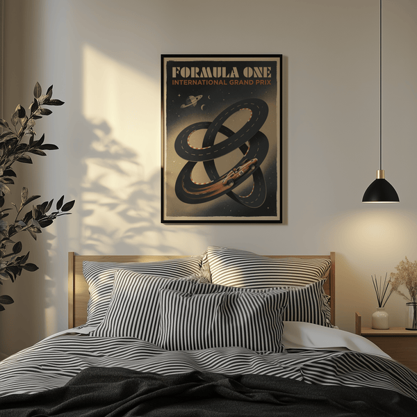 Framed-style view of Racing Car Wall Art poster with dashed lane markings