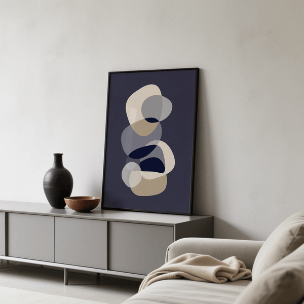 abstract modern art poster using Blue Gray White Beige for modern bedroom