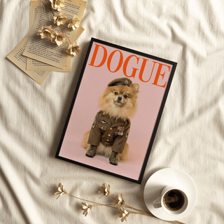 Military Dog Wall Art in cute uniform, pink tones, bedroom print