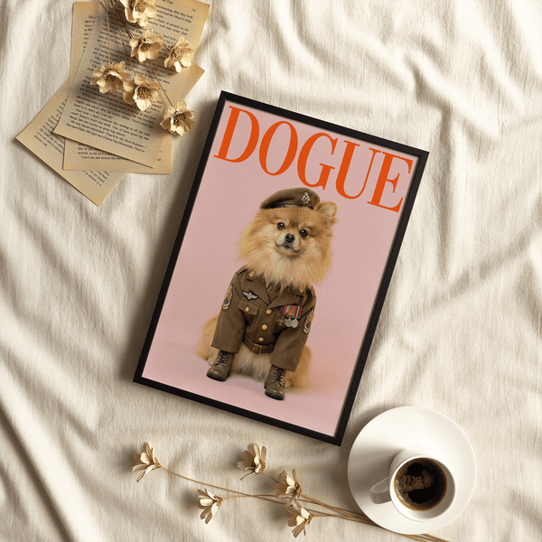 Military Dog Wall Art in cute uniform, pink tones, bedroom print