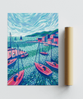 Modern Sailboats Wall Art, blue and green hues for office wall art