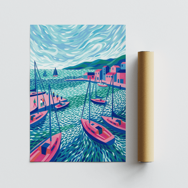 Modern Sailboats Wall Art, blue and green hues for office wall art