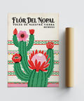 Cactus illustration with blooms in Mexican Folk Art Print.