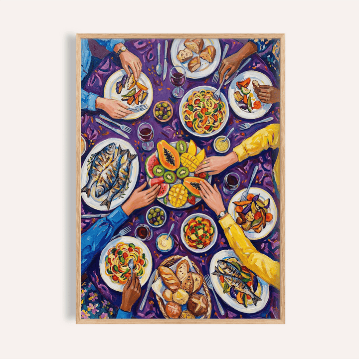 Colorful Dining Poster with Purple and Yellow in a dining room art print