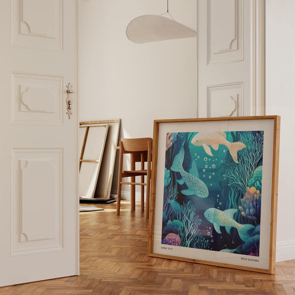 Artistic fish print with flowing corals as peaceful wall art fish