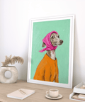 Whimsical Greyhound Poster with orange coat, ideal for dining room wall art