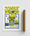 Skull glass Zombie Cocktail Art Print with green blue bedroom decor