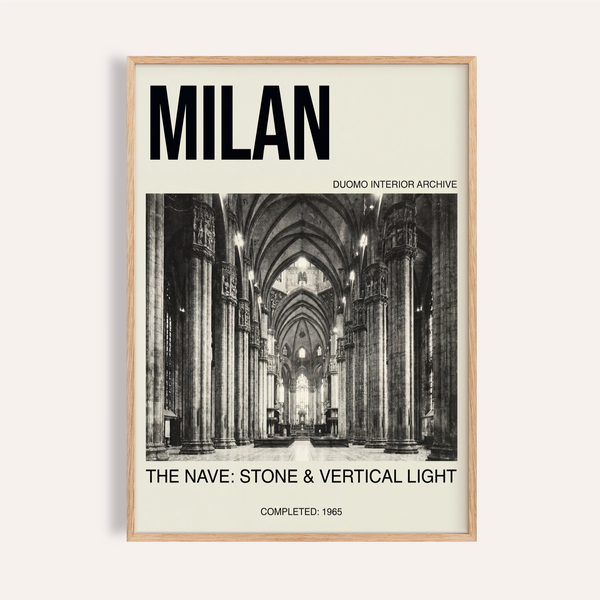 Bold MILAN title above cathedral nave photo wall art poster