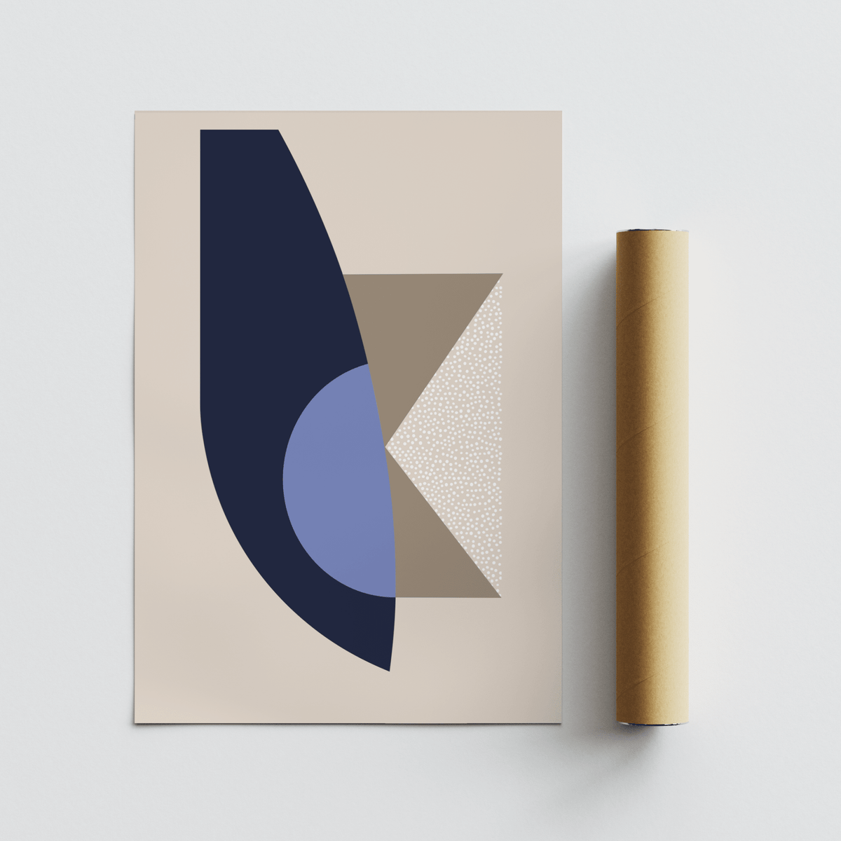 Simple minimalist geometric poster with overlapping shapes and dotted pattern