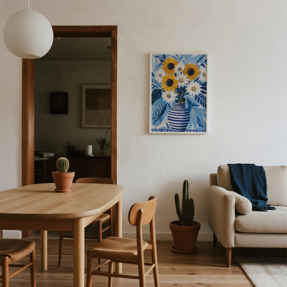 Sunflower and daisy bouquet in the Art of Sunflowers floral still life print.