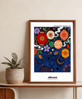 Top text detail on lantern wall art poster reading “LANTERN SPIRIT GARDENS, 1977”