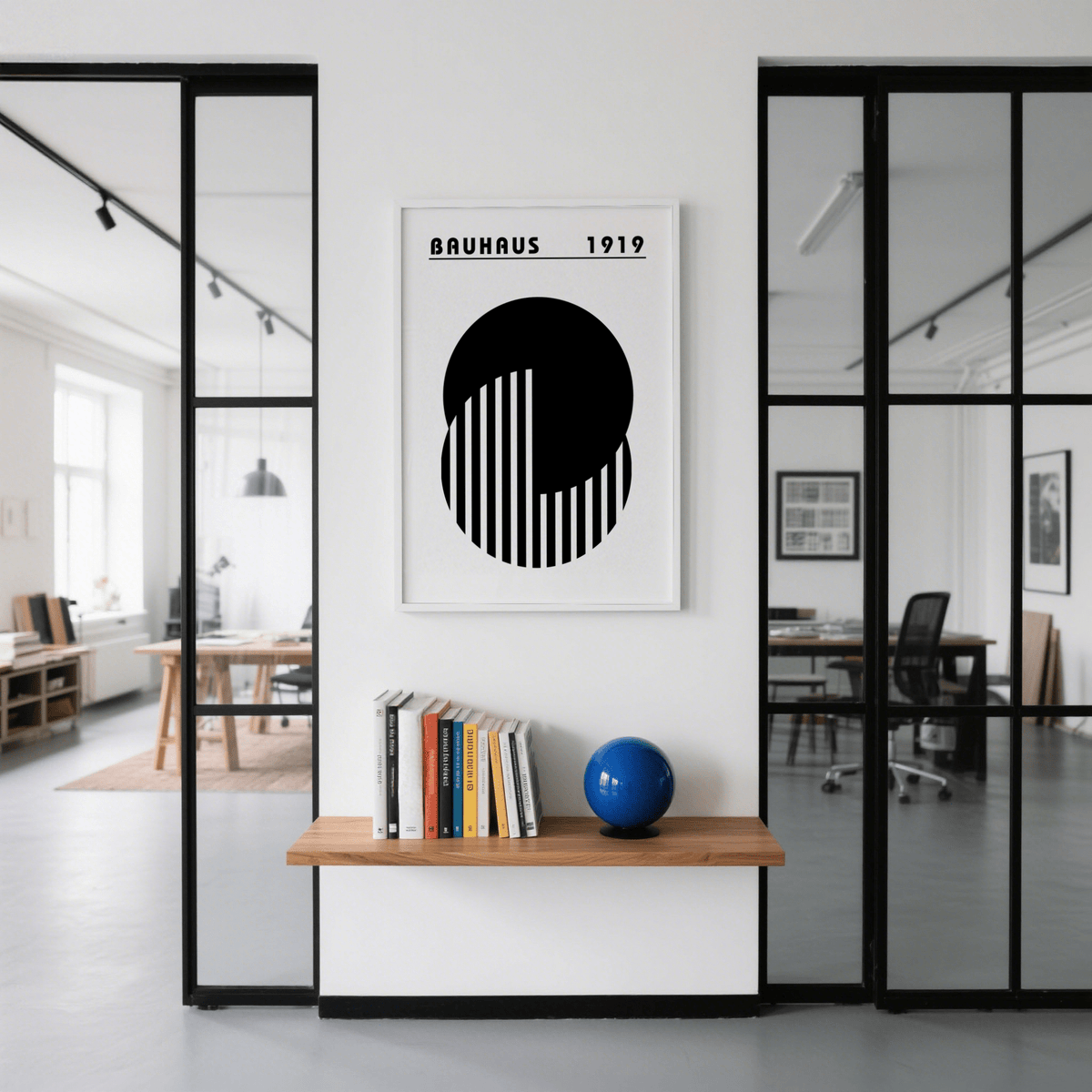 Abstract Minimal Art in white and black for workspace wall art