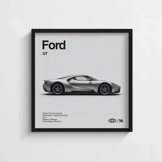Contemporary Ford GT Wall Art in White and Black for study room